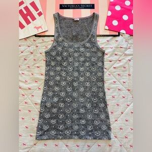 VS PINK VINTAGE Y2K RIBBED TANK TOP GRAY CREST DOG PUP 86 ALL OVER LOGO RARE LG